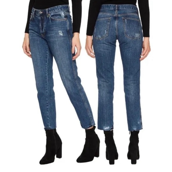 Free People Boyfriend Distressed Raw-Hem Stretch Skinny Jeans woman’s size 26 - Picture 1 of 8